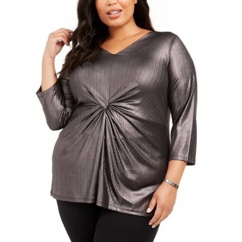 Alfani Plus Size Metallic Twist-front Top Size 2X